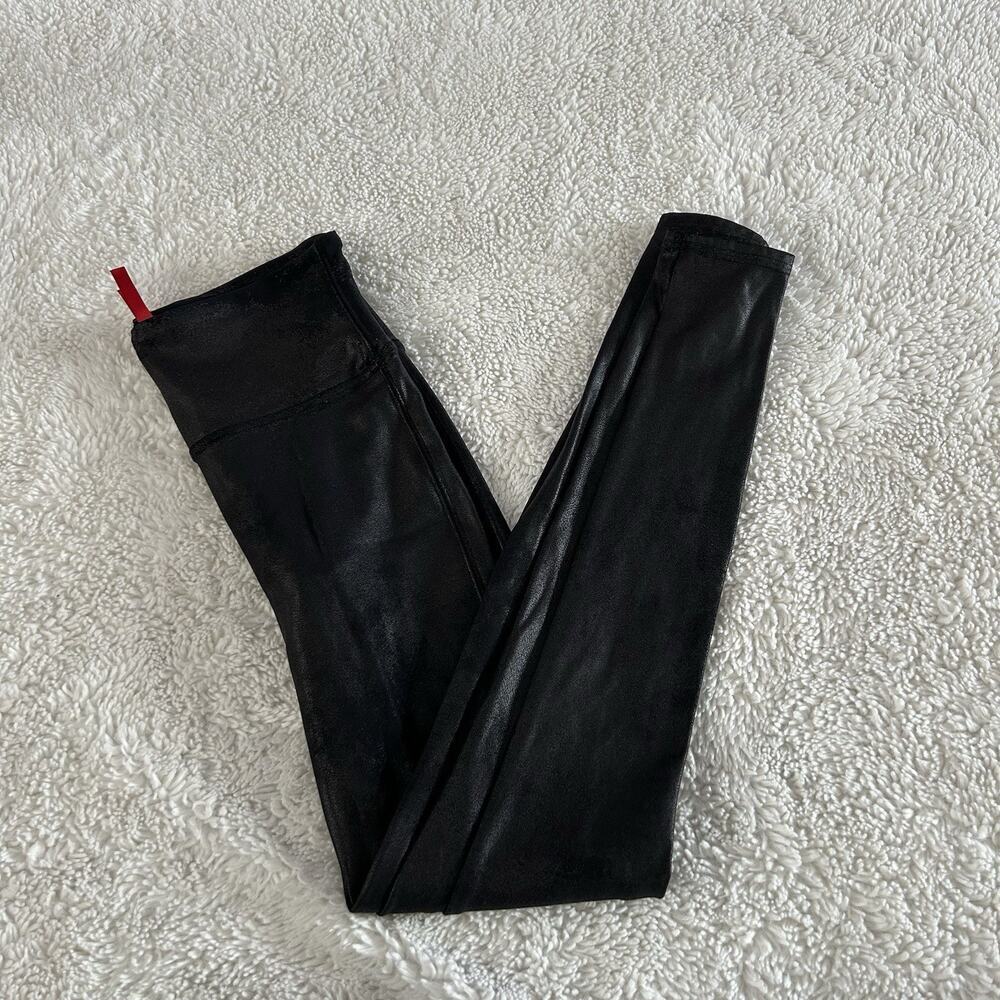 Spanx Womens Metallic Emo Dark Academia Black Leggings Sz S 28in Casual Teacher